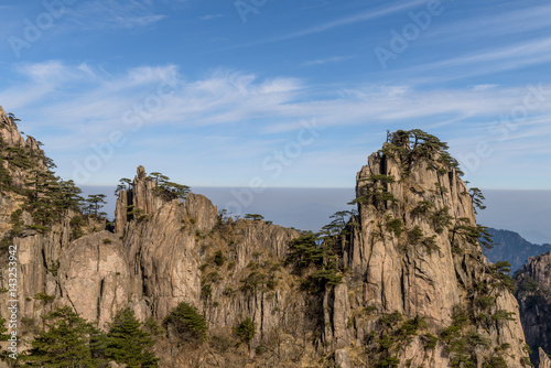 Landscape of Huangshan (Yellow Mountains). Huangshan Pine trees. Located in Anhui province in eastern China. It is a UNESCO World Heritage Site, and one of China's major tourist destinations. © Songkhla Studio