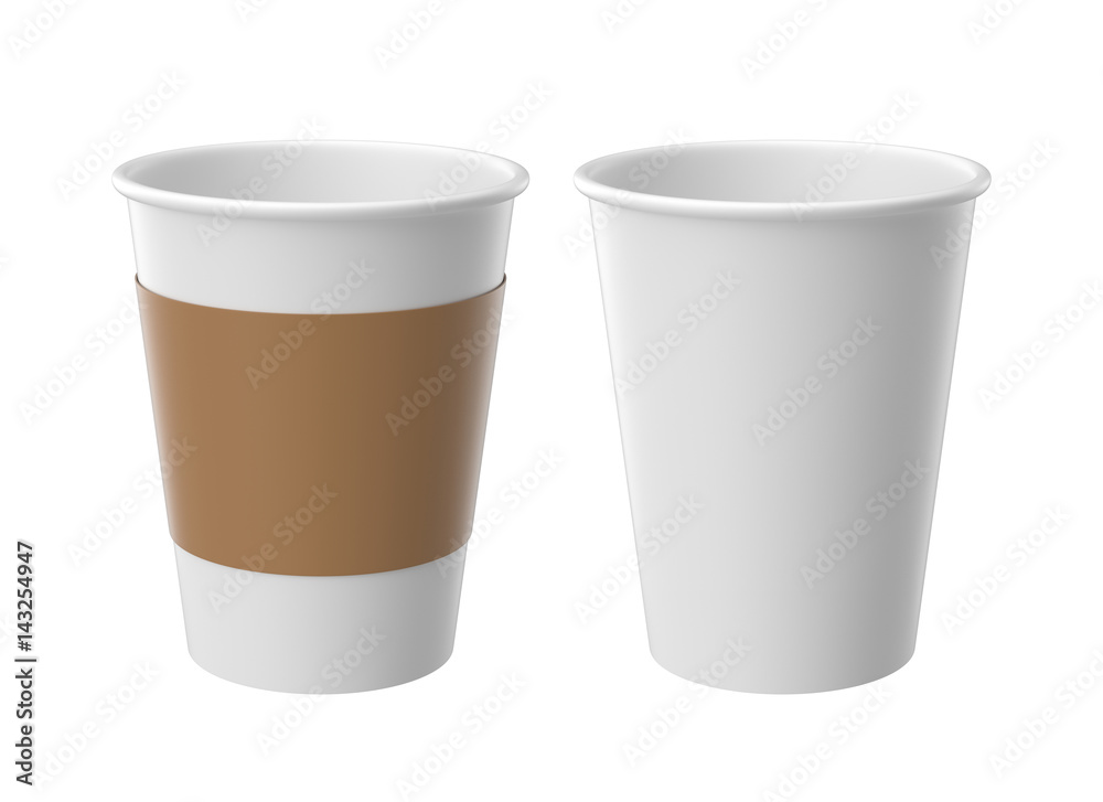 White paper cup isolated on white background, 3D rendering White paper cup isolated on white background, 3D rendering