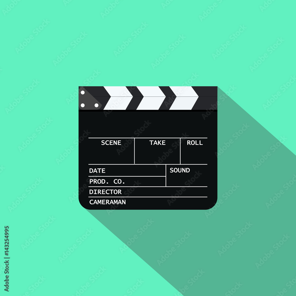 Clapper board icon on green background in flat design. Vector illustration