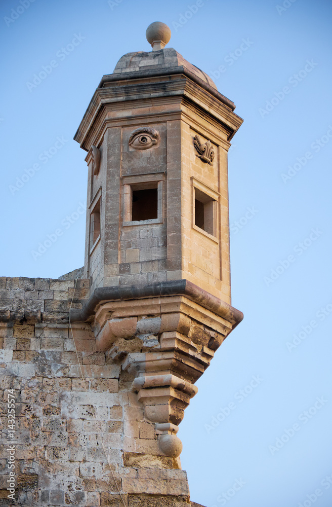 The Guard tower (the Gardjola) of the Singlea bastion. Malta.