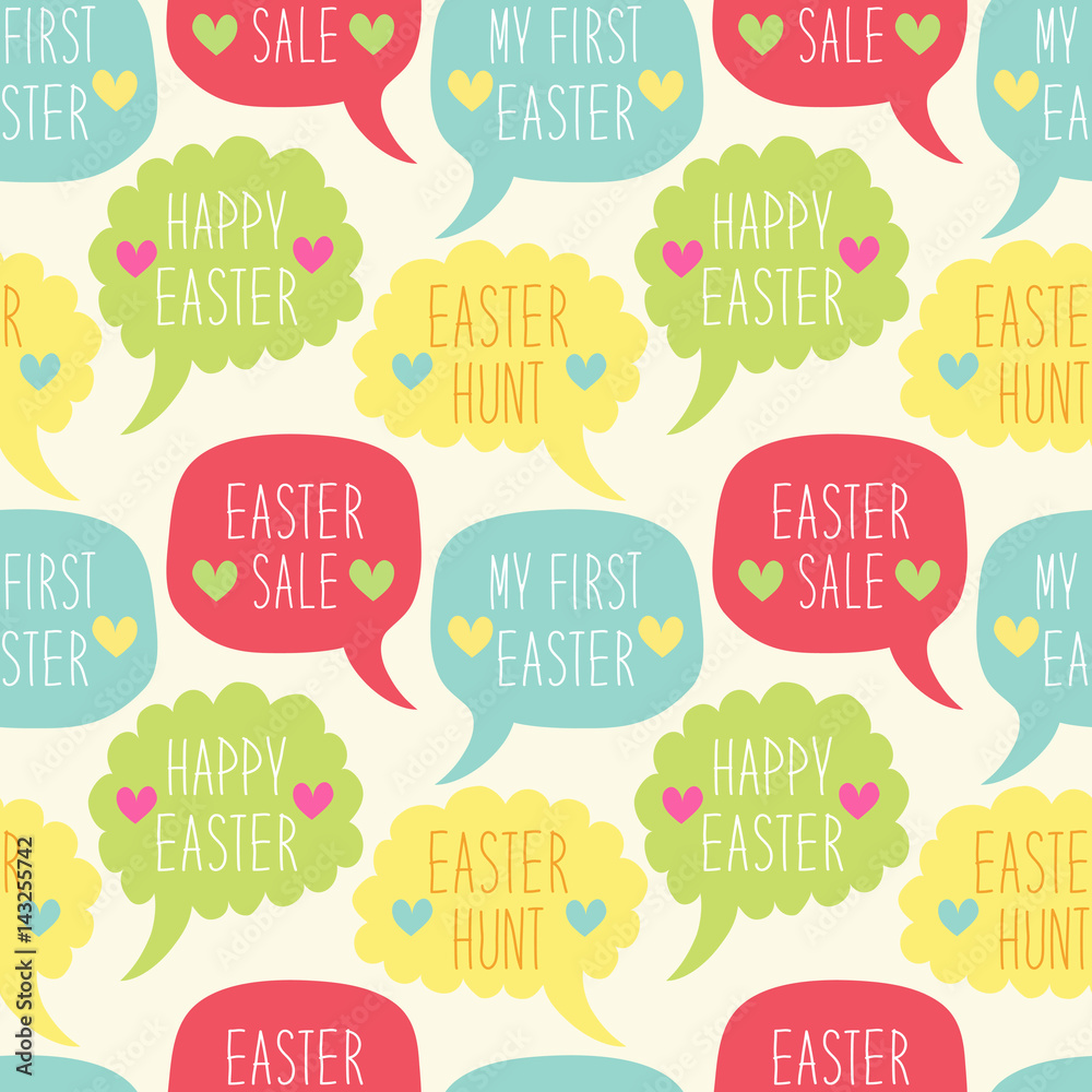 Cute Easter quotes seamless pattern