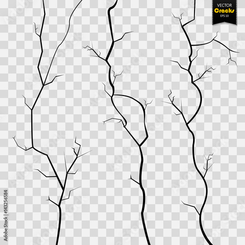 Rough Effect, Cracks, Surface, Break Or Destruction. Wall Cracks Vector. Transparent Checkered Background.