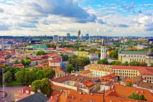 Roof tops to Cathedral Square and Financial District of Vilnius