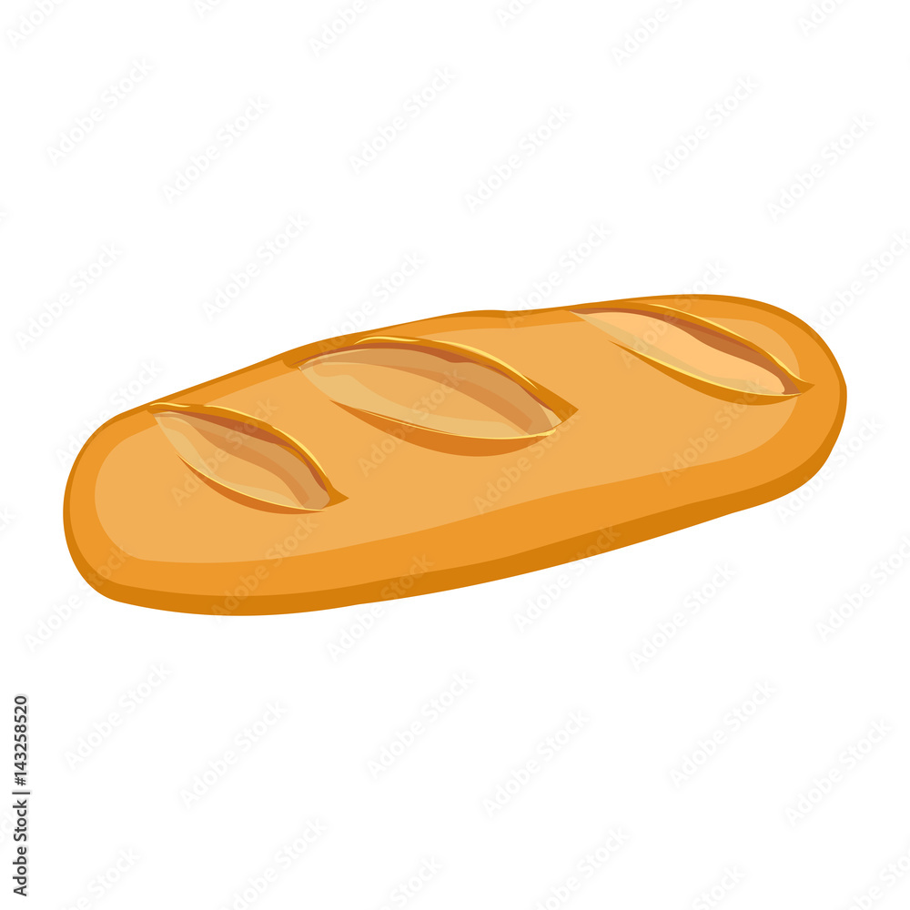 Long loaf of wheat bread flat material design object isolated