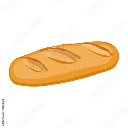 Long loaf of wheat bread flat material design object isolated
