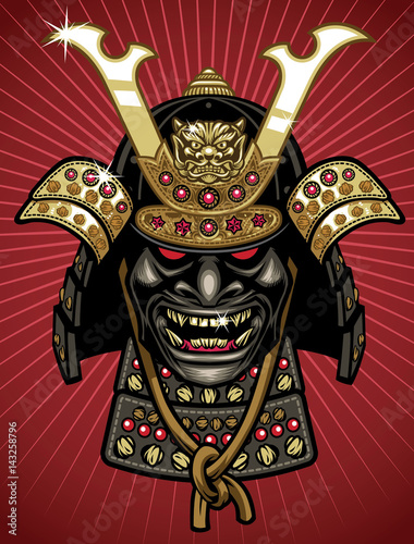 detailed vector of traditional samurai helmet and mask