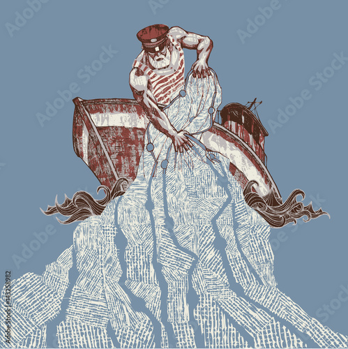Fishing sailor with a net