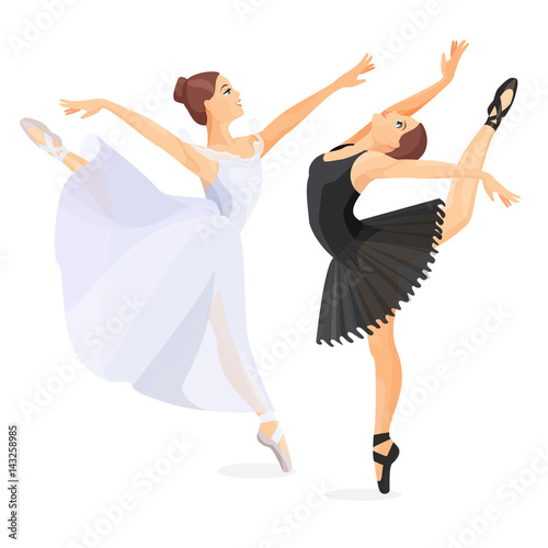 Three young ballet dancers standing in pose flat design