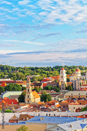 Rooftop of old town and towers of churches in Vilnius
