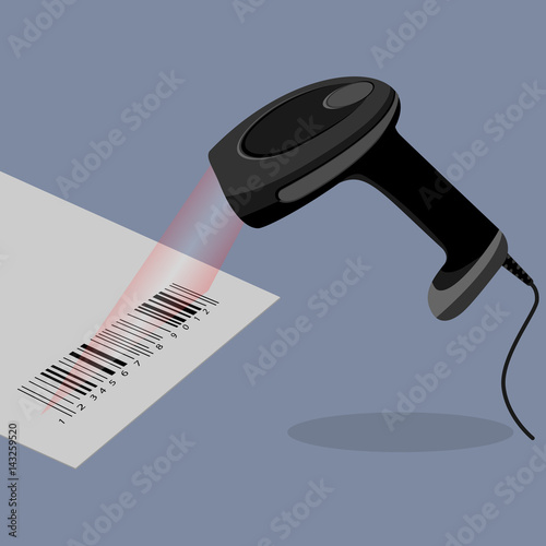 Black handheld barcode scanner scanning bar code
