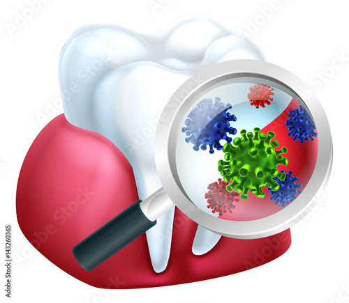 Magnifying Glass Tooth Gum Bacteria Concept