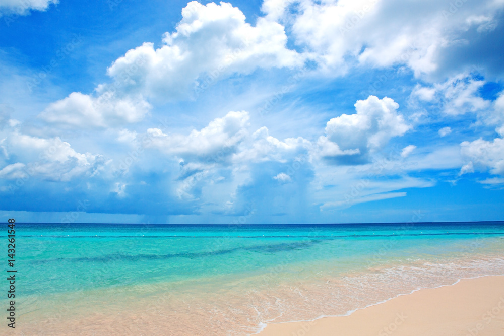 Beautiful white sand beach and Caribbean sea.