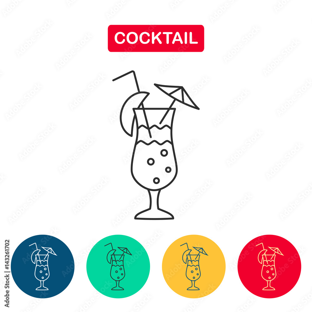 Cocktail glass with drink icons for menu, web and graphic design.
