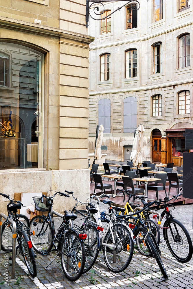Bicycles in Street in Geneva