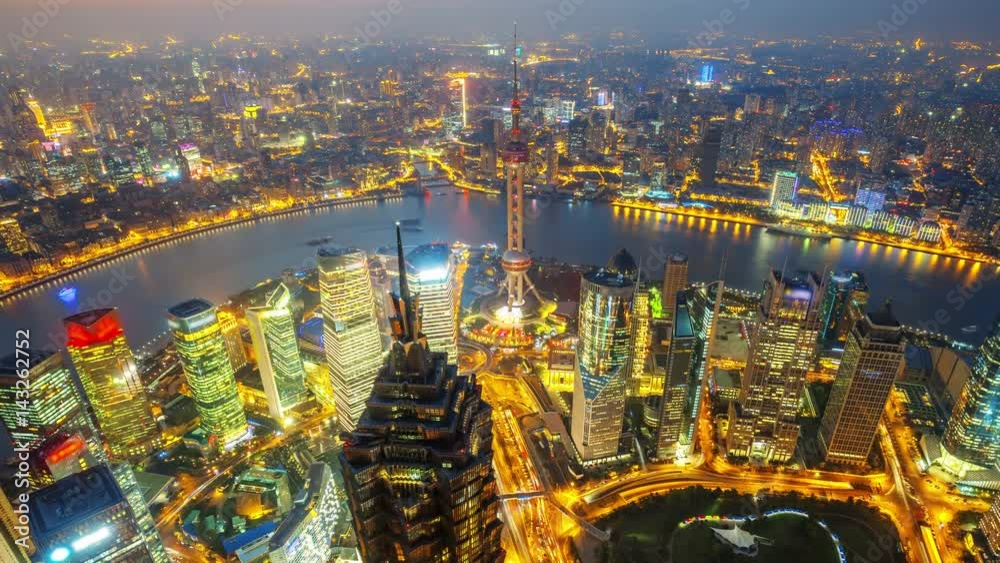 China Shanghai, day to night ( Zoom in time-lapse )
