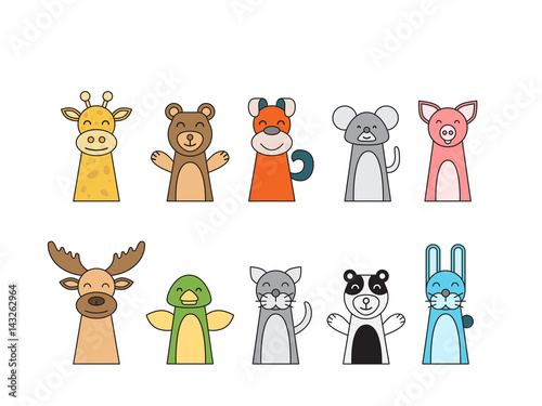 Theatrical performance for kids finger puppet theater, vector illustration isolated on white background