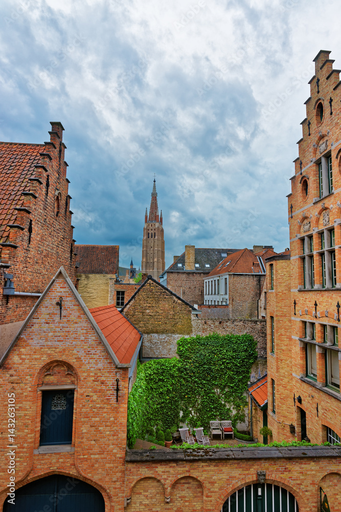 Church of Our Lady in medieval old city in Brugge