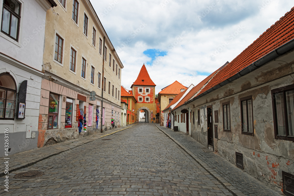 Entrance tower gate into old city of Cesky Krumlov