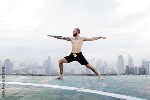 Man Practice Yoga Rooftop Concept