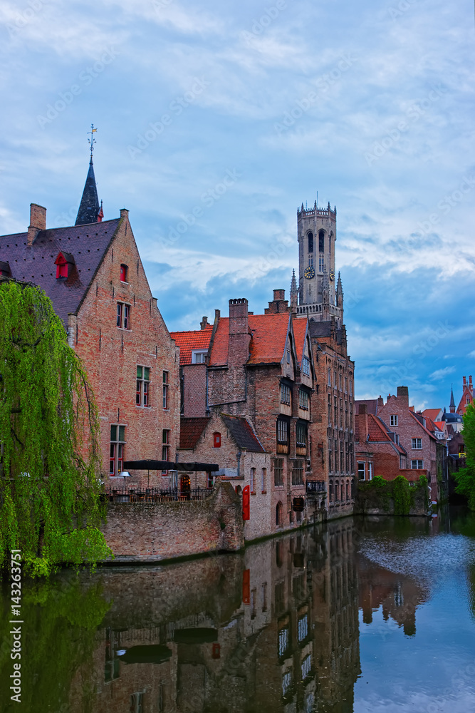 Rozenhoedkaai canal in medieval old city of Brugge