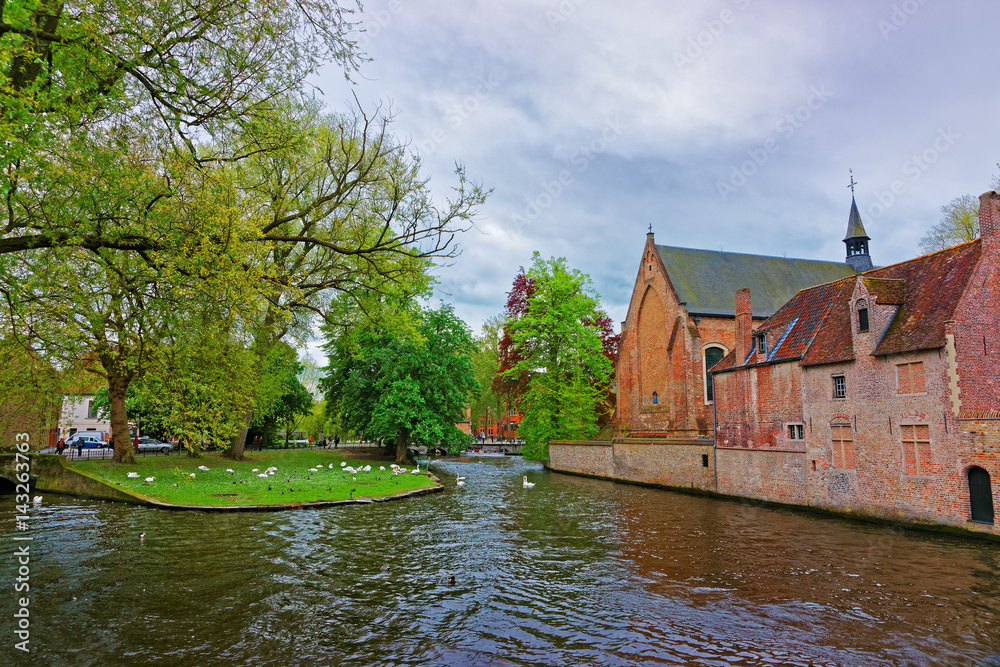 Rozenhoedkaai canal and Medieval old city of Brugge