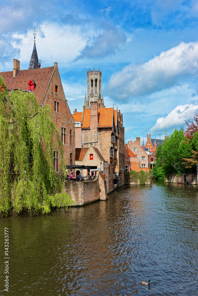 Rozenhoedkaai canal in old town of Brugge