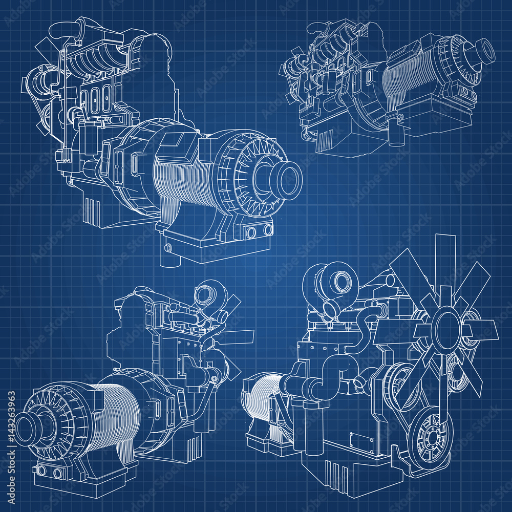 A big diesel engine with the truck depicted in the contour lines on ...