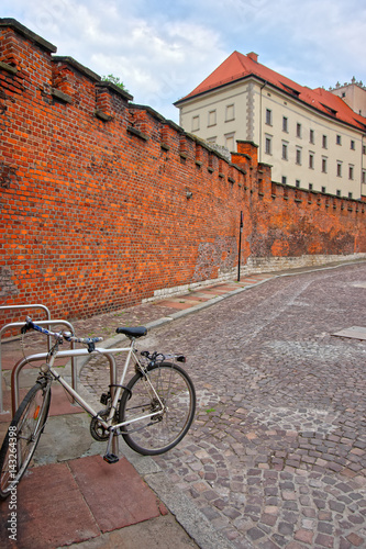 Bicycle at Defensive walls of Wawel Castle Krakow