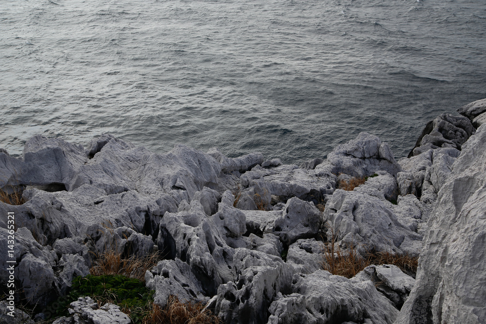 White rock and sea shirasaki coast,japan