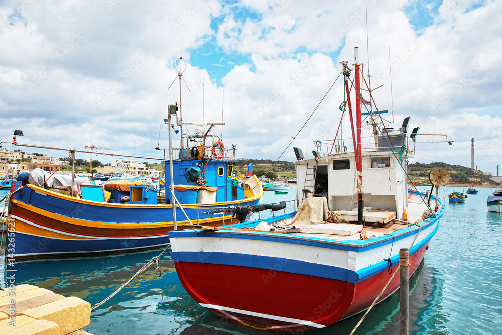 Colorful boats at Marsaxlokk Harbor Malta