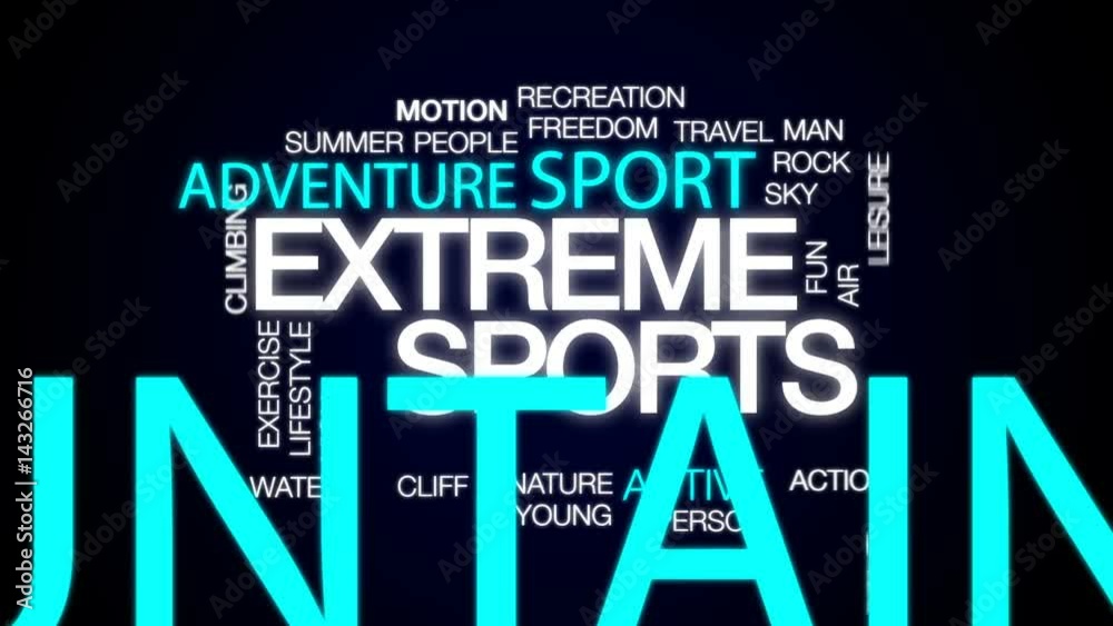 Extreme sports animated word cloud, text design animation.
