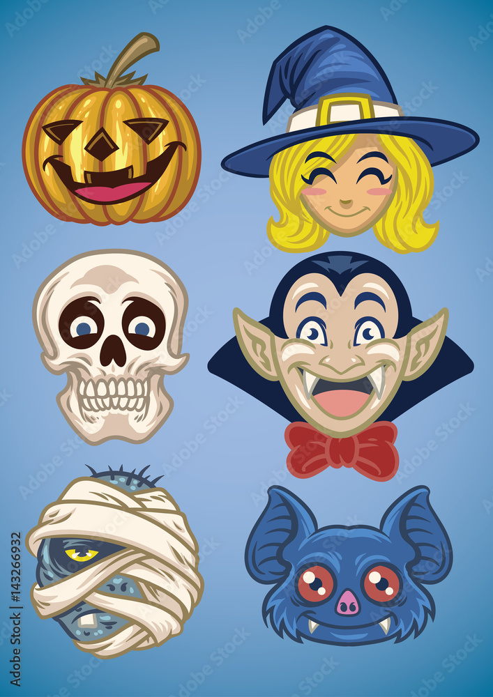 cartoon of halloween characters set cartoon of halloween characters set