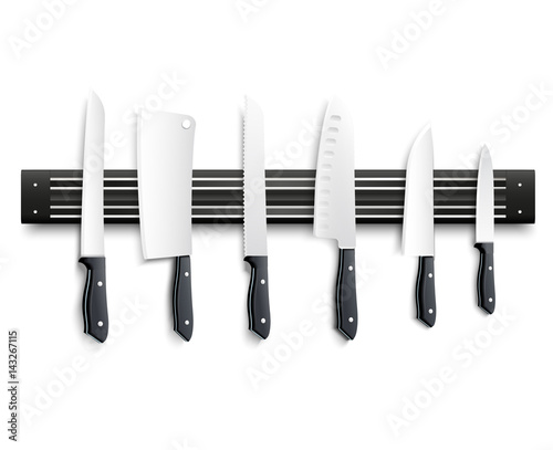 Knives On Magnetic Strip 3D Illustration