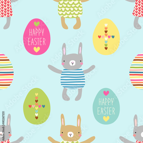 Easter seamless pattern design with bunnies photo