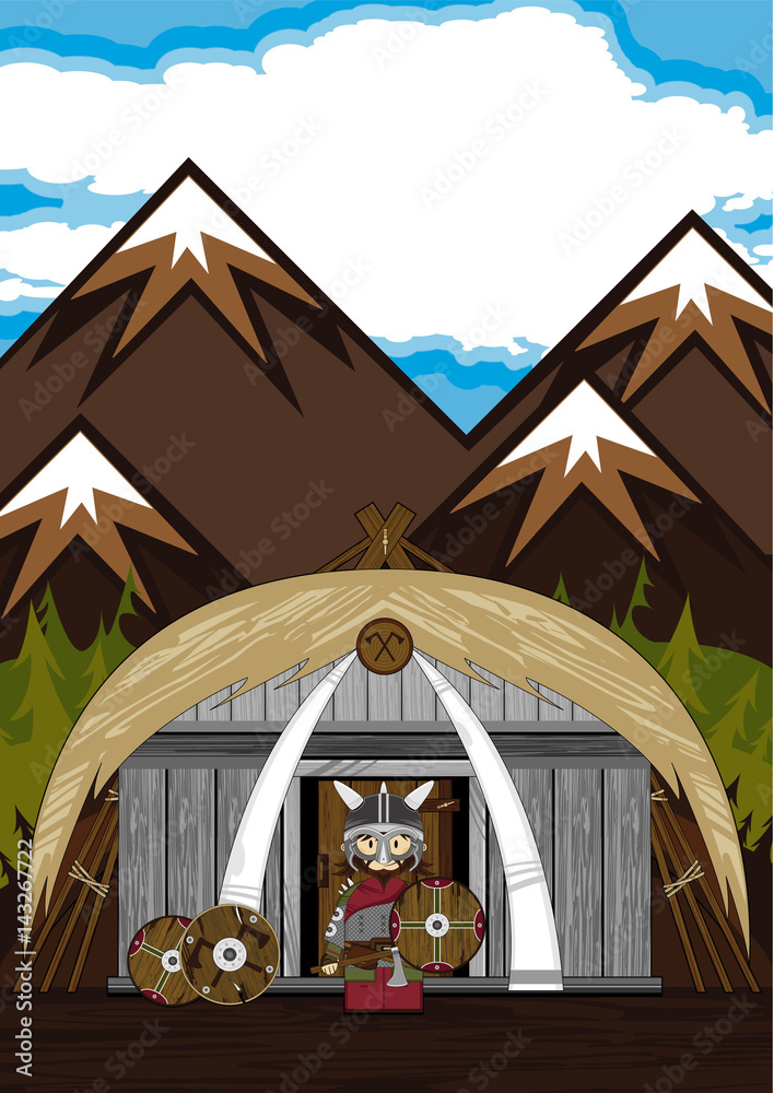 Cartoon Fierce Norse Viking at Home