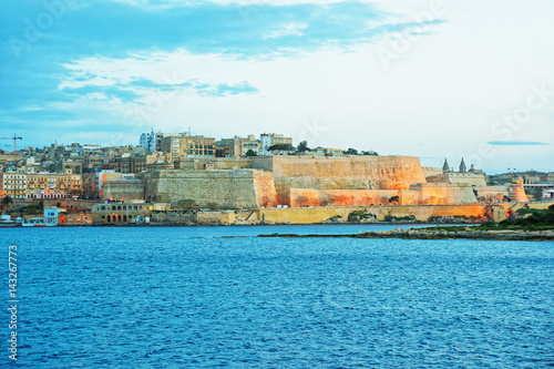 St Michael Bastion at Grand Harbor evening Malta