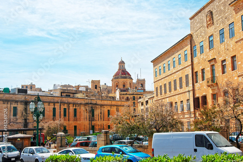 Street and Dome of Church of St Nicholas in Valletta