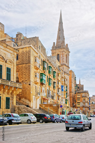 Street view on St Paul Cathedral in Valletta old town