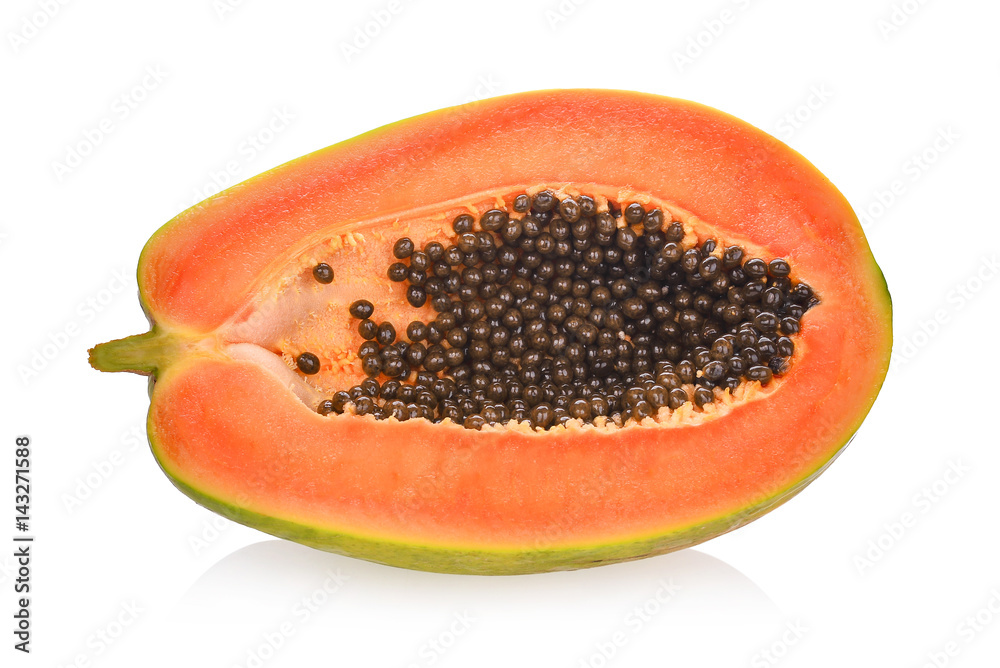 half of fresh papaya isolated on white background half of fresh papaya isolated on white background