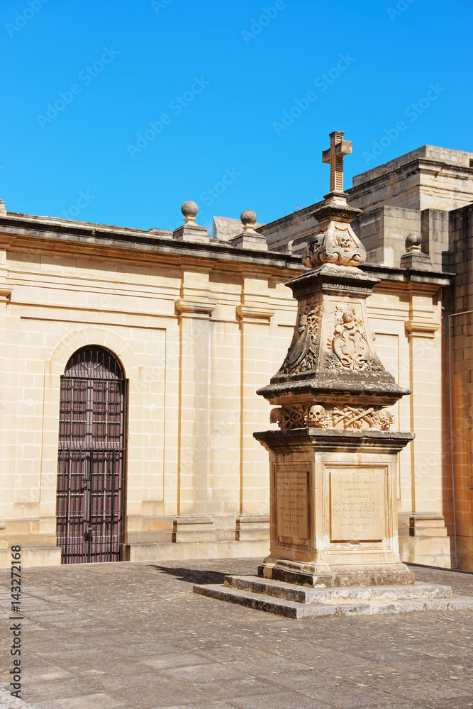 Cross monument at courtyard of St John Cathedral in Valletta