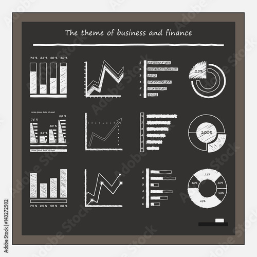 Business graphs on blackboard with chalk