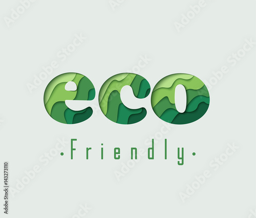 Eco Friendly paper cut vector concept art illustration. Ecological background with green paper art carving