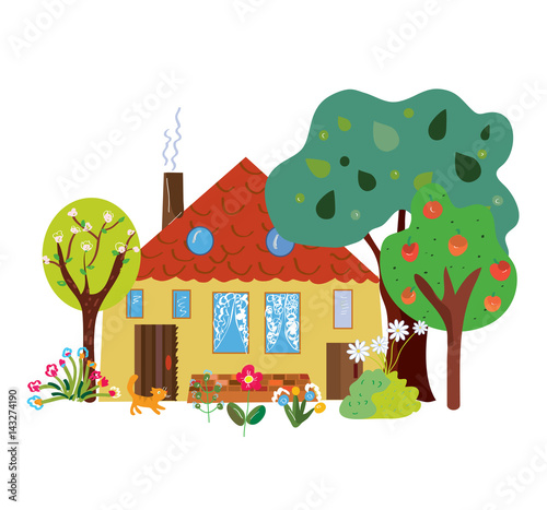 Farm house in the countryside cartoon
