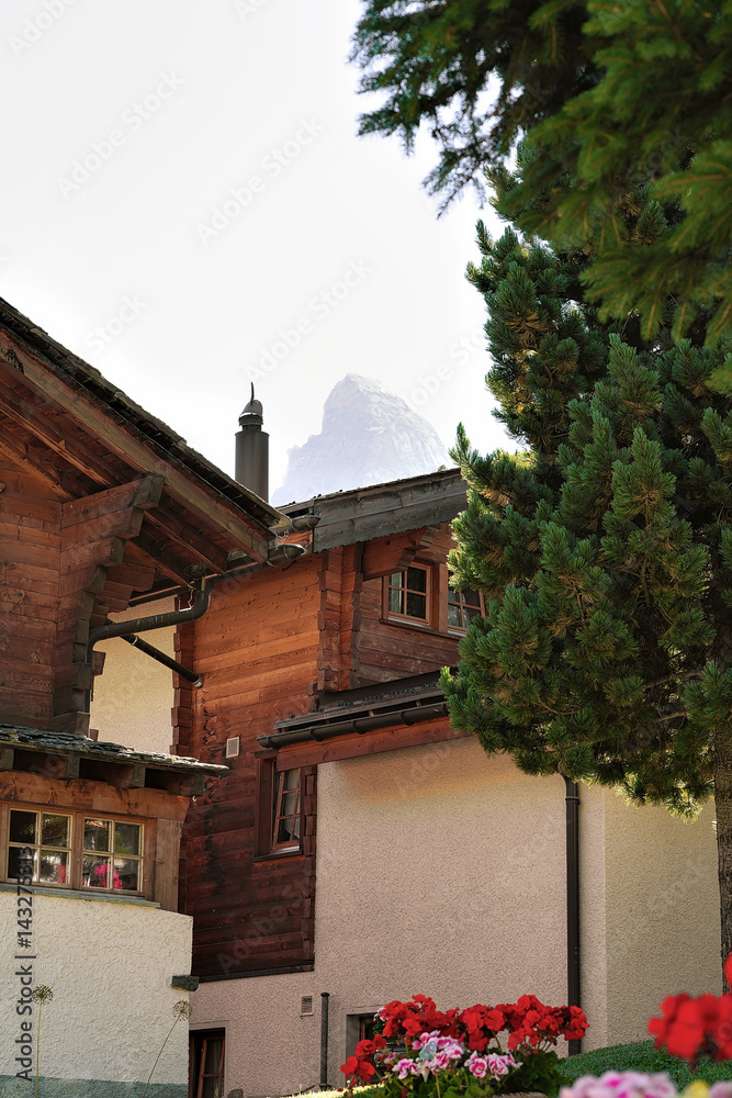 Traditional Swiss Chalet in Zermatt with Matterhorn