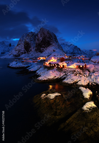 Hamnoy village in Lofoten islands of Norway in winter time