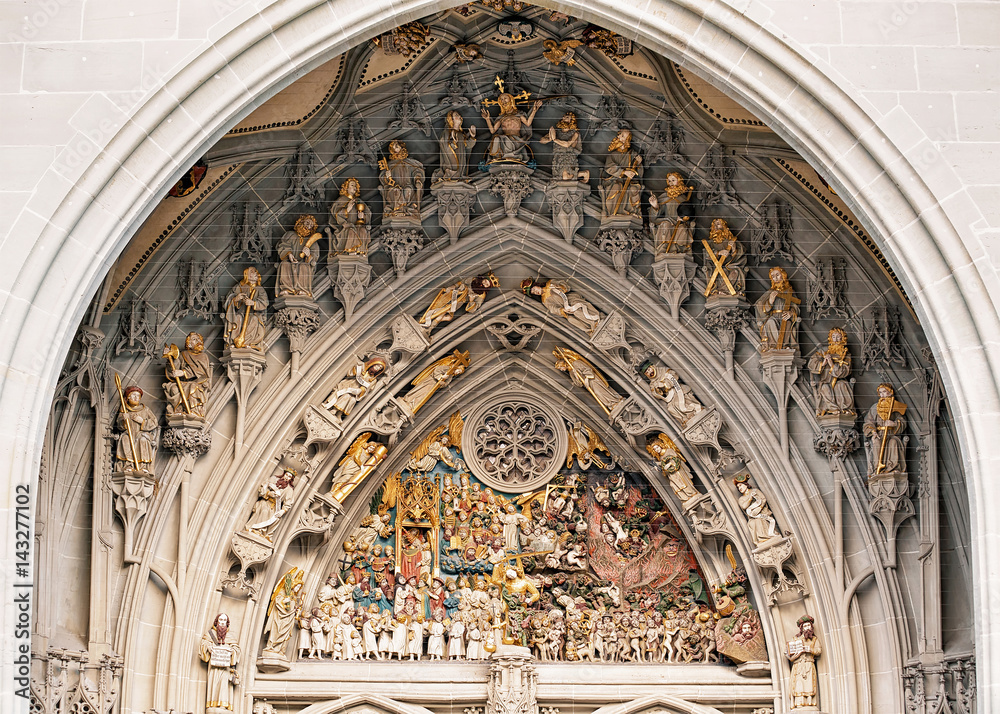 Decoration of Entrance door into Bern Minster in Bern