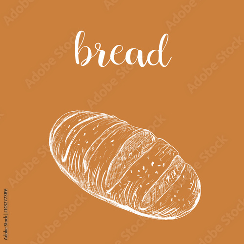 Bread sketch illustration vector hand. Bread white loaf