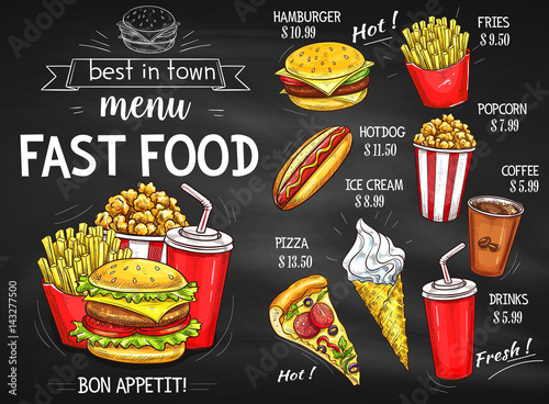 Fast food restaurant menu chalkboard design