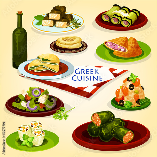 Greek cuisine healthy lunch cartoon poster