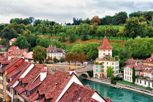 Unterbrucke bridge over Aare River and rooftops of Bern photo